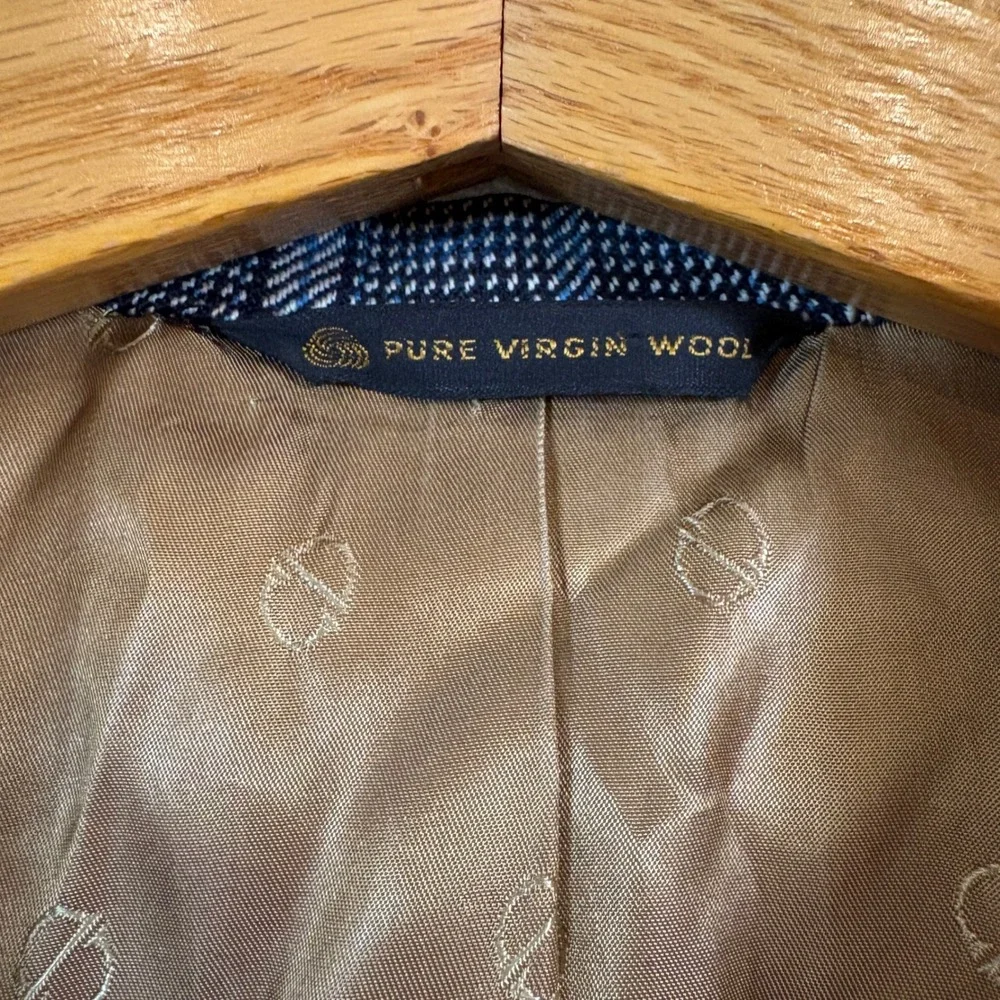 Vtg 70s Christian Dior Blazer Men 46 Blue Plaid Wool Sport Coat Heritage Preppy